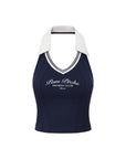 Poise™ Open-Back Polo Tennis Top Navy – Women's Halter Cropped Sports Top, Pom Pêche Sports Club Paris