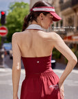 Elegant French Style Open-Back Detail – Poise™ Polo Tennis Top Red, Women's Halter Activewear for Court & Everyday