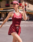 Poise™ Open-Back Polo Tennis Top Red – Women's Cropped Halter Activewear Top for Running, Tennis & Street Style