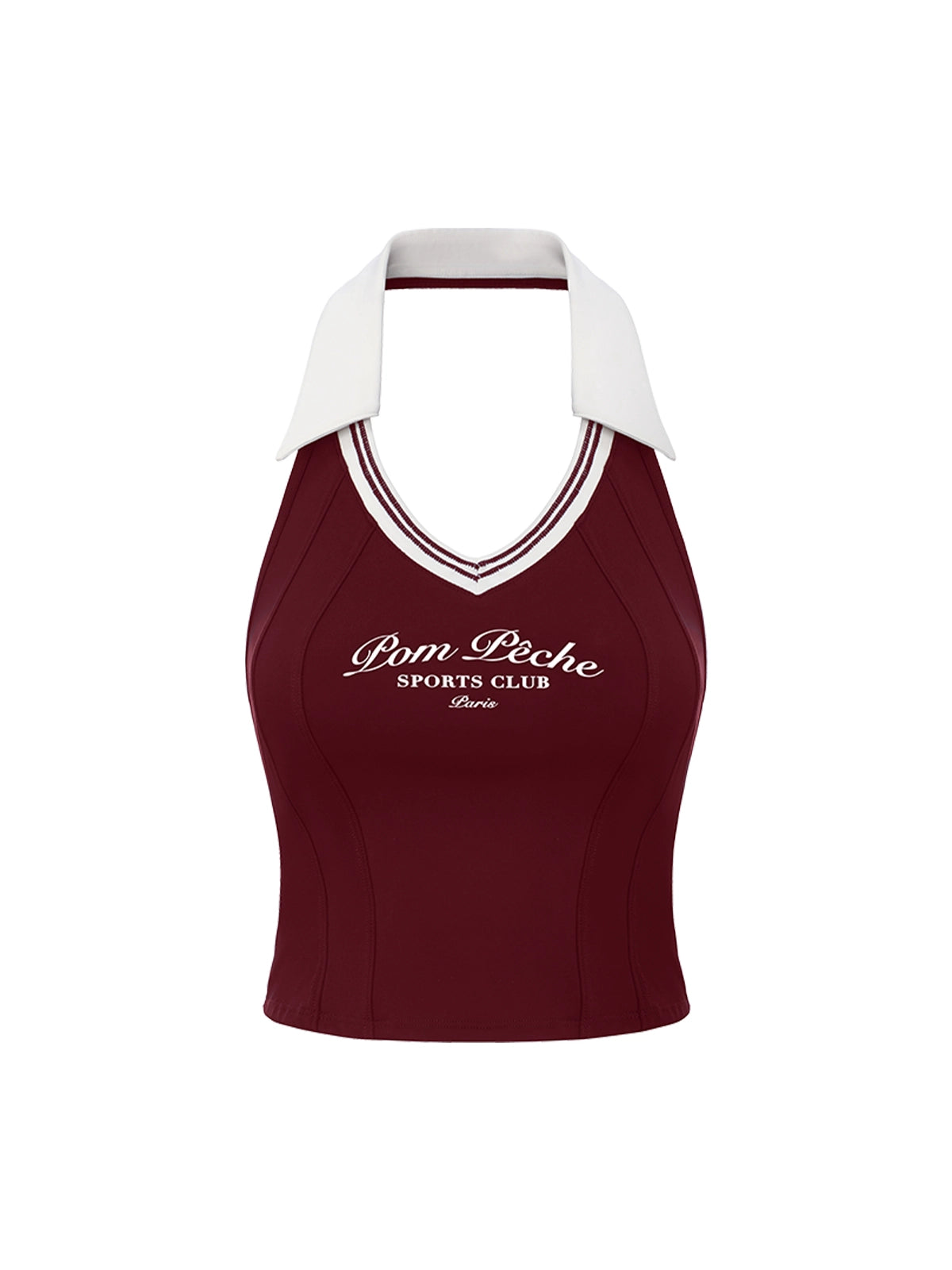 Poise™ Open-Back Polo Tennis Top Red – Women's Halter Cropped Sports Top, Pom Pêche Sports Club Paris