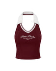 Poise™ Open-Back Polo Tennis Top Red – Women's Halter Cropped Sports Top, Pom Pêche Sports Club Paris