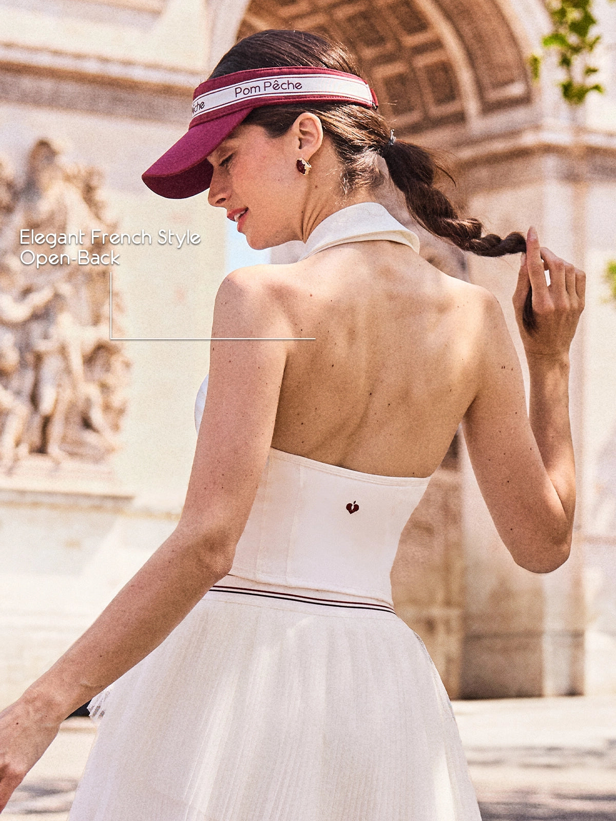Elegant French Style Open-Back Detail – Poise™ Polo Tennis Top White, Women's Halter Activewear for Court & Everyday
