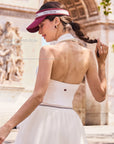Elegant French Style Open-Back Detail – Poise™ Polo Tennis Top White, Women's Halter Activewear for Court & Everyday
