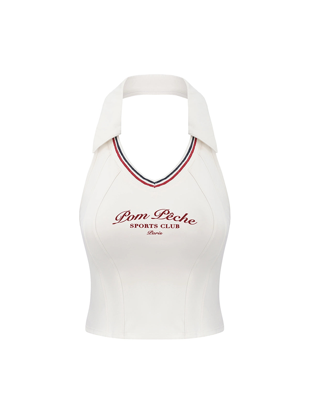 Poise™ Open-Back Polo Tennis Top White – Women's Halter Cropped Sports Top, Pom Pêche Sports Club Paris