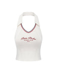 Poise™ Open-Back Polo Tennis Top White – Women's Halter Cropped Sports Top, Pom Pêche Sports Club Paris