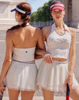 Poise™ Open-Back Polo Tennis Top in White – Women's Halter Cropped Activewear Top for Court & Street Style, Pom Pêche Sports Club Paris