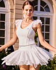 Women's Tennis Tank with Elegant Flutter Sleeves, Removable Bra Pads & UPF 50+ – Poise™ Petal V-Neck Tank White, Pom Pêche
