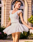 Poise™ Petal V-Neck Tennis Tank White – Women's Flutter Sleeve Activewear Top Styled with Tulle Tennis Skirt, French Estate Editorial