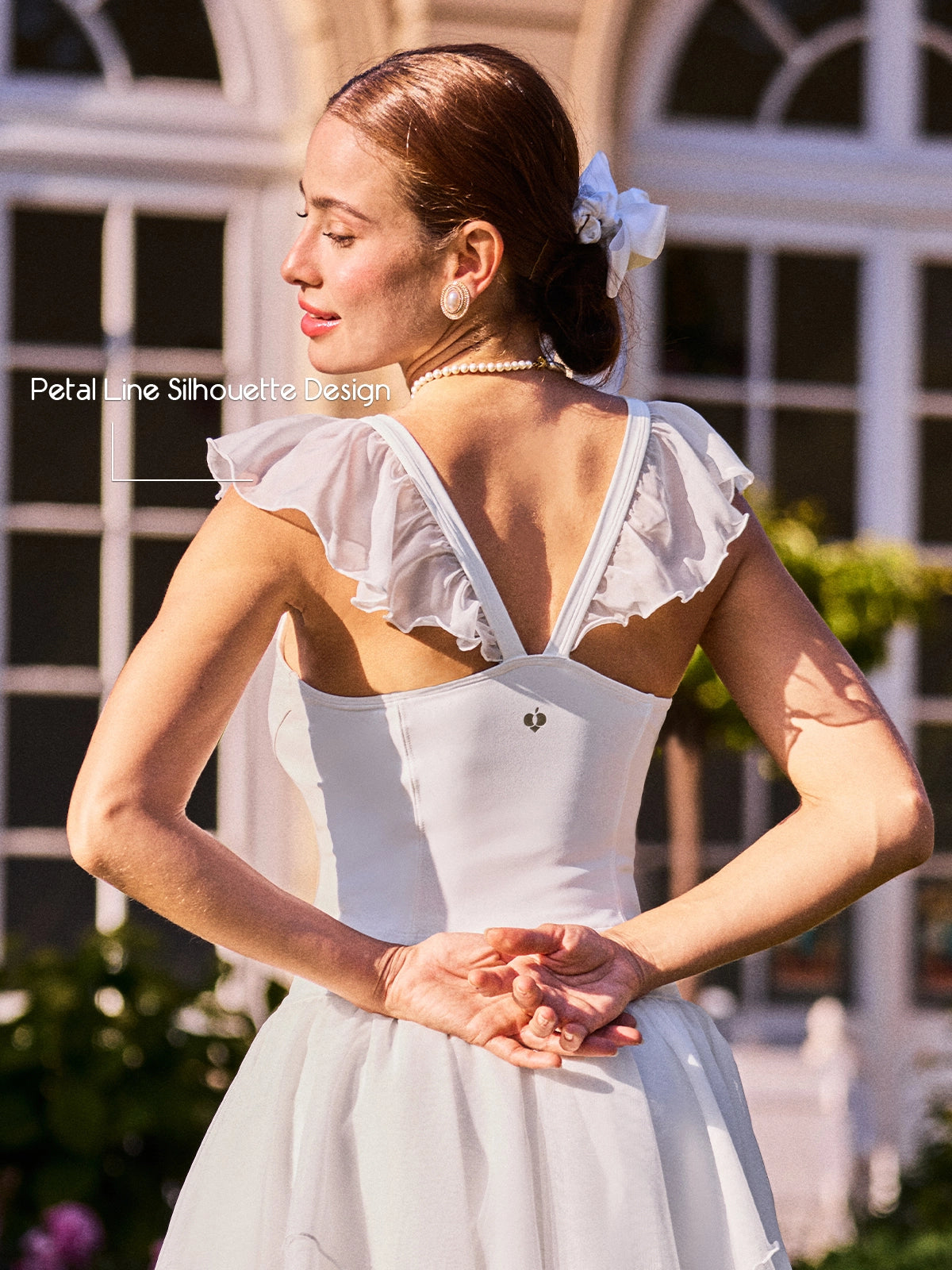 Petal Line Silhouette Design & Deep V Open-Back Detail – Poise™ Petal V-Neck Tennis Tank White, Women's Elegant Activewear