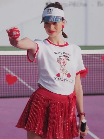 Betty Boop Bow-On Sports Tee - White & Paris Red