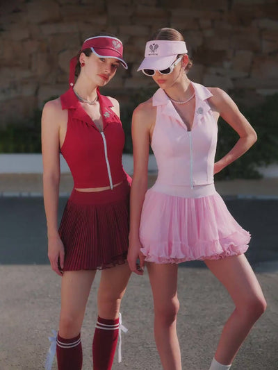Poise™ Rose Halter Polo Tank - Paris Red