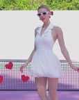 Spin™ Rose Mesh Halter Dress - Tennis White