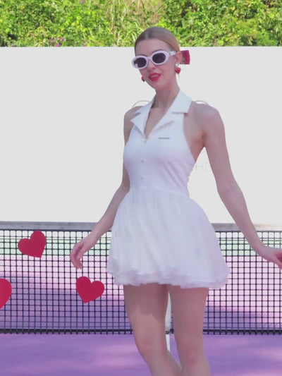 Spin™ Rose Mesh Halter Dress - Tennis White