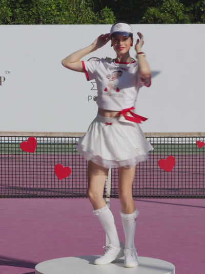 Betty Boop Bow Pleated Tennis Skirt - white