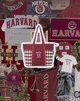 Pom Pêche wine red checkered tennis tote bag with embroidered logo.