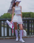 Striped-Collar Tennis Zip Tank Top - White
