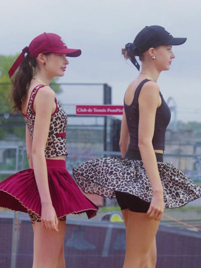 Asymmetrical Pleated Tennis Skirt - Wine Red