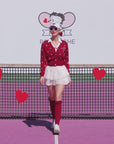 Video of model walking in Betty Boop Heart Knit Cardigan - Paris Red

