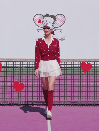 Betty Boop Heart Knit Cardigan - Paris Red