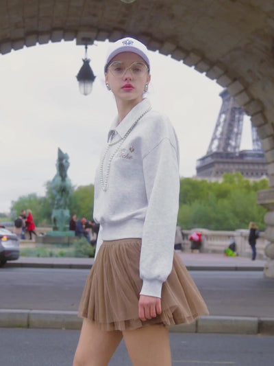 Quarter-Zip Tennis Sweatshirt Gray