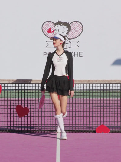 Betty Boop Long Sleeve Top - White & Paris Red