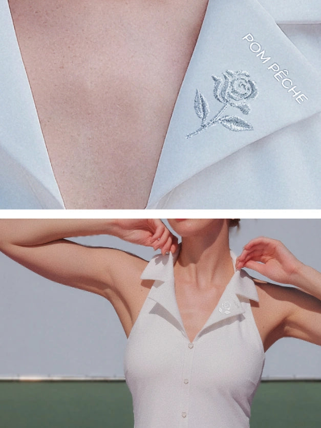 Spin™ Rose Mesh Halter Dress - Tennis White