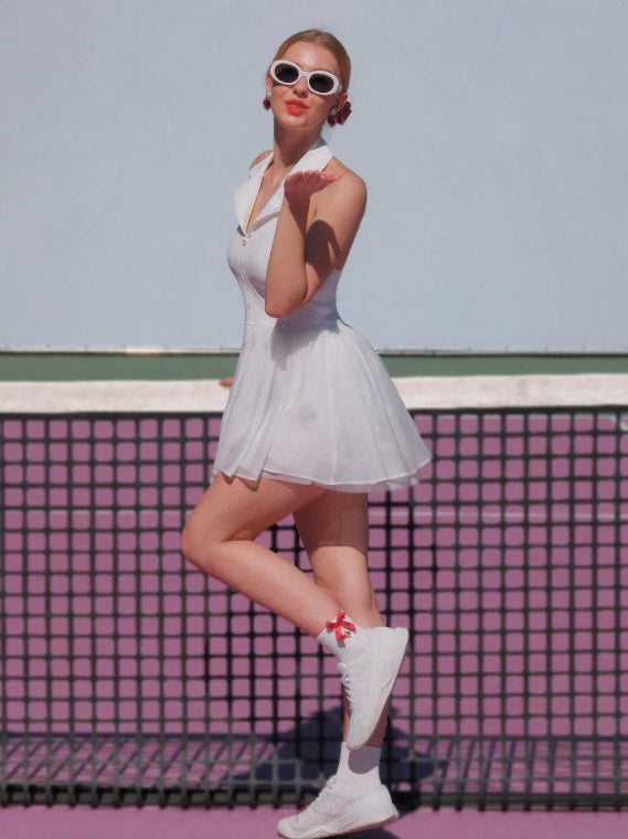 Spin™ Rose Mesh Halter Dress - Tennis White