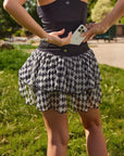 Running Skirt with Hidden Back Waistband Phone Pocket – Spin™ Diamond Tiered Black Activewear Skirt