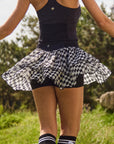 Spin™ Diamond Tiered High-Waisted Running Skirt in Black – Checkered Chiffon Tiered Athletic Skirt for Court & Running