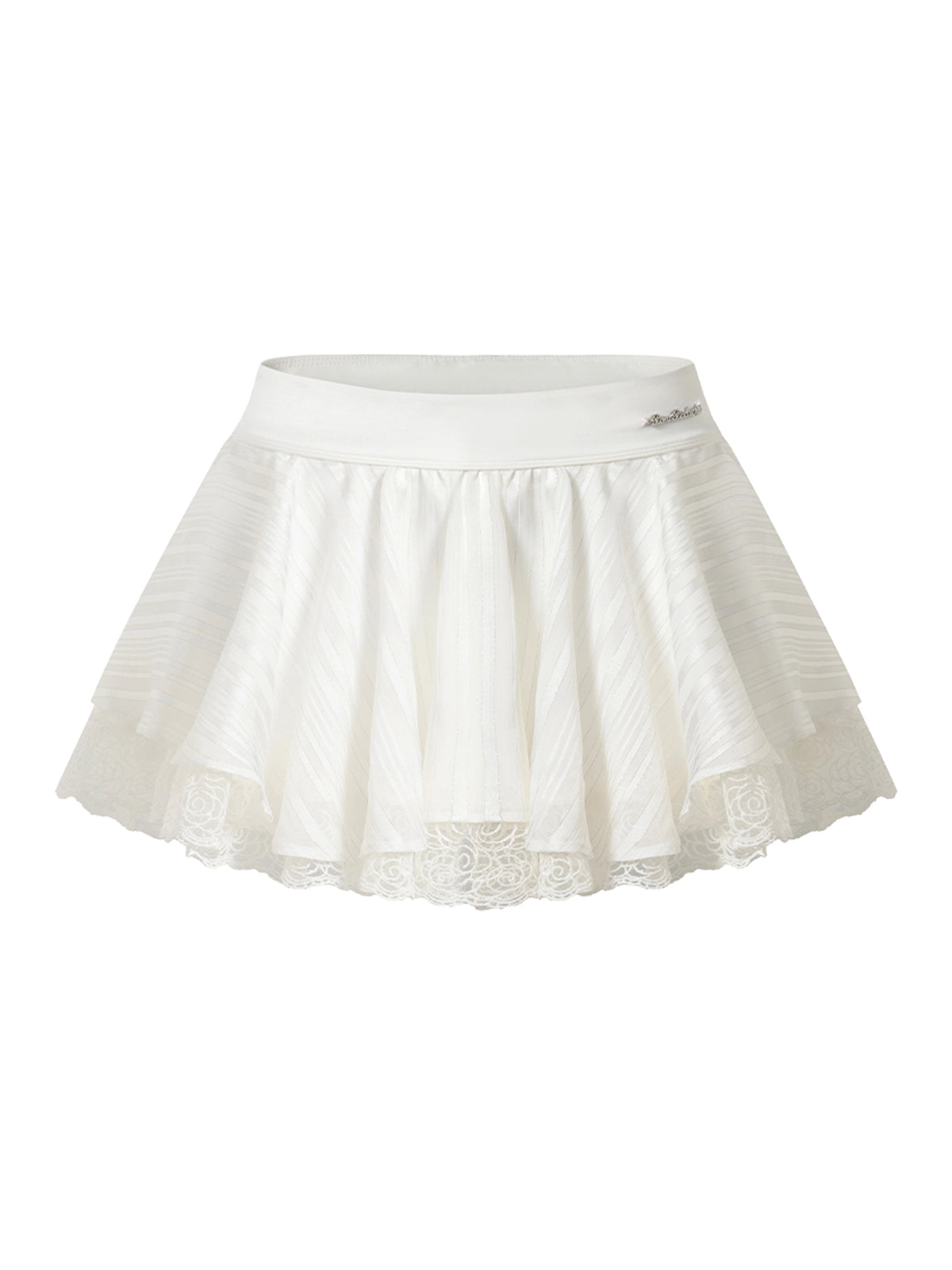 Spin™ LaRose Layered Tennis Skirt White – High-Waisted Rose Lace Trim Women's Sports Skirt, Pom Pêche Sports Club Paris