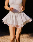 Spin™ LaRose Layered Tennis Skirt White – Flowy High-Waisted Rose Lace Trim Skirt for Tennis, Running & Pickleball