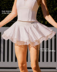 Women's Tennis Skirt with High-Waisted A-line Silhouette & Rose Lace Trim Hem – Spin™ LaRose Layered Skirt White