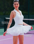 Spin Petal Tiered Skirt White detail, showcasing high waisted design, three tier petal inspired layers, and a flattering leg lengthening silhouette