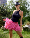 Spin Rose Fairy Spin Skirt front view styling, showcasing high waist fit and flowy petal-inspired chiffon hem with elegant feminine tennis skort style