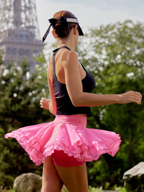 Spin™  Chiffon Layered Running Skirt – Rose Pink