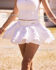 Tennis Skirt with Removable 3D Rose Decoration, High-Waisted Flattering Silhouette, 4-Layered Hem & Built-in 3 Inch Shorts – Spin™ Rose Petal Skirt White