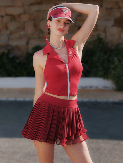 red pleated tennis dress red tennis dress Court Coquette Tennis Dress