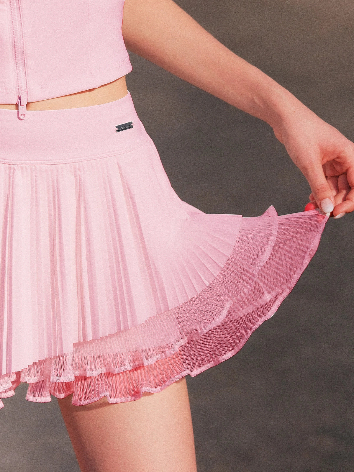Spin™ Waltz Layered Tennis Skirt – Tiered Mesh Hem Detail, Breathable Women's Athletic Skirt in Pink