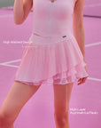 High-Waisted Tennis Skirt with Multi-Layer Asymmetrical Pleats – Light Pink Women's Activewear