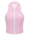 Flat lay view of Pink Tennis Zip Tank Top showing halter design, half-zip detail, and tailored athletic fit