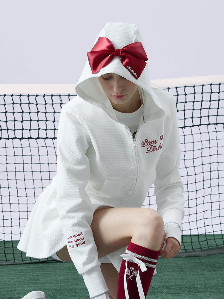 Waffle Bow Hoodie - Paris White