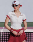 Front view of the white Poise™ summer polo tank top